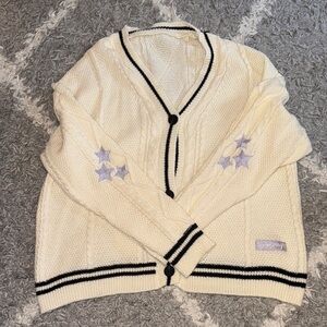 Women's Cream Cardigan with Black Trim